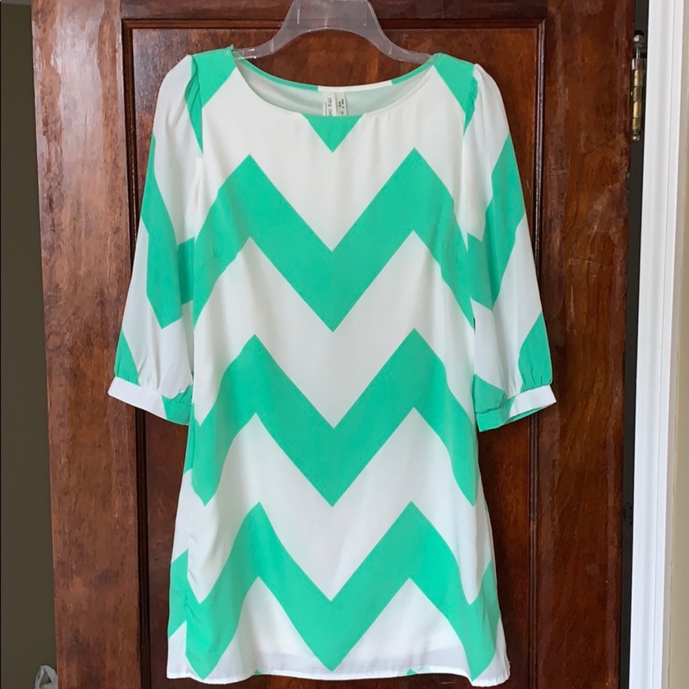 Green and white chevron dress